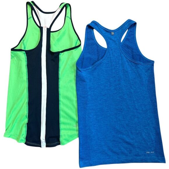 Bundle Lot Of 2 Nike Neon Green Blue Athletic Active Workout Yoga Tank Top Sz XS - Picture 2 of 9